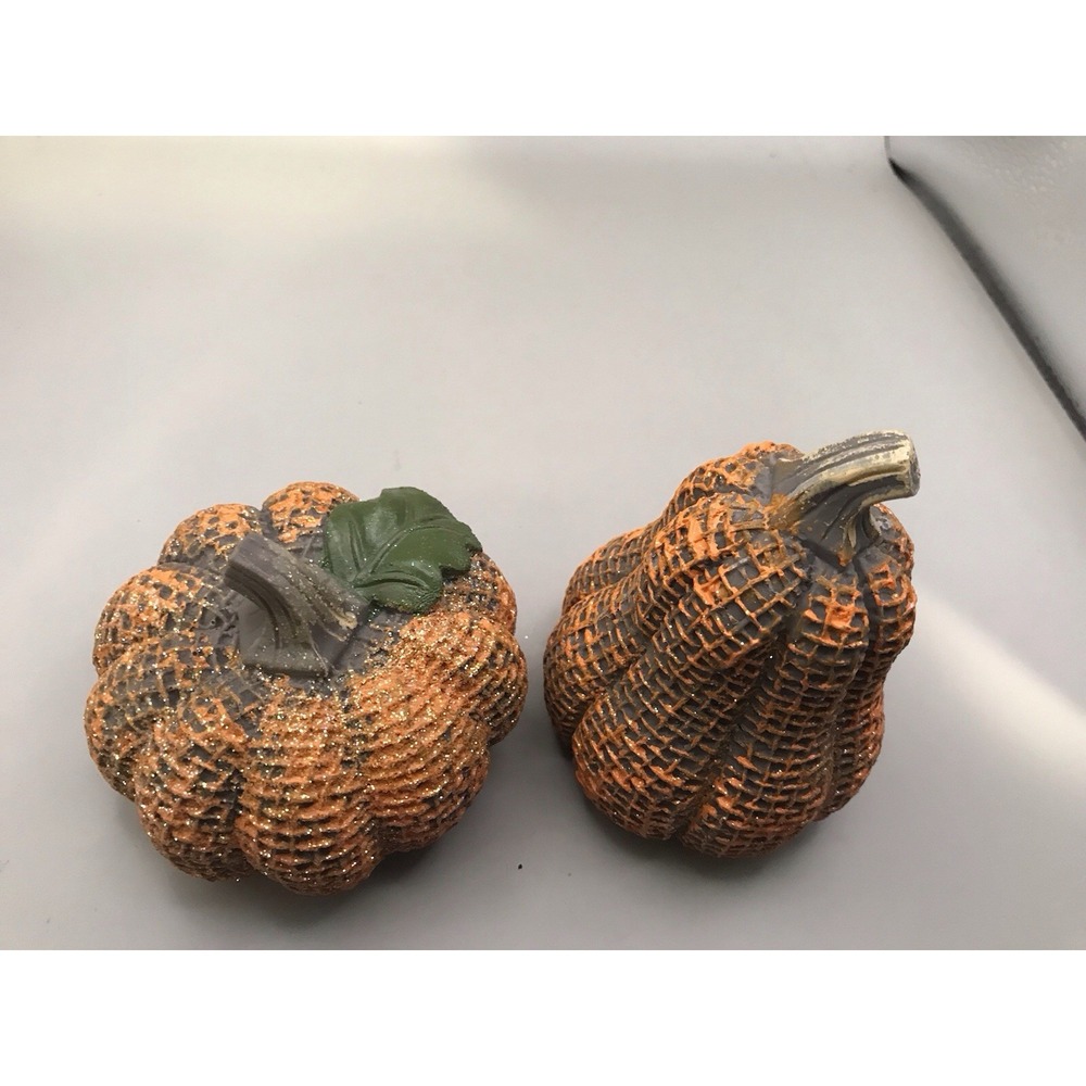 2 Sparkling Textured Green And Orange Pumpkins Fall‎ Halloween Thanksgiving